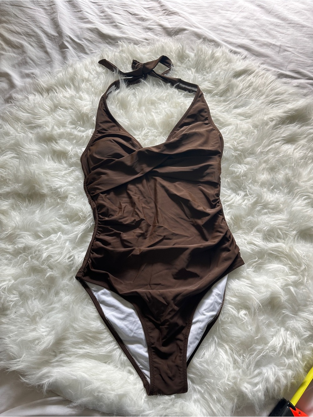 Brown Halter One-Piece Swimsuit